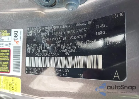 2016 Toyota Sienna L 7 Passenger z USA, uszkodzony, nr VIN 5TDZK3DC6GS755734